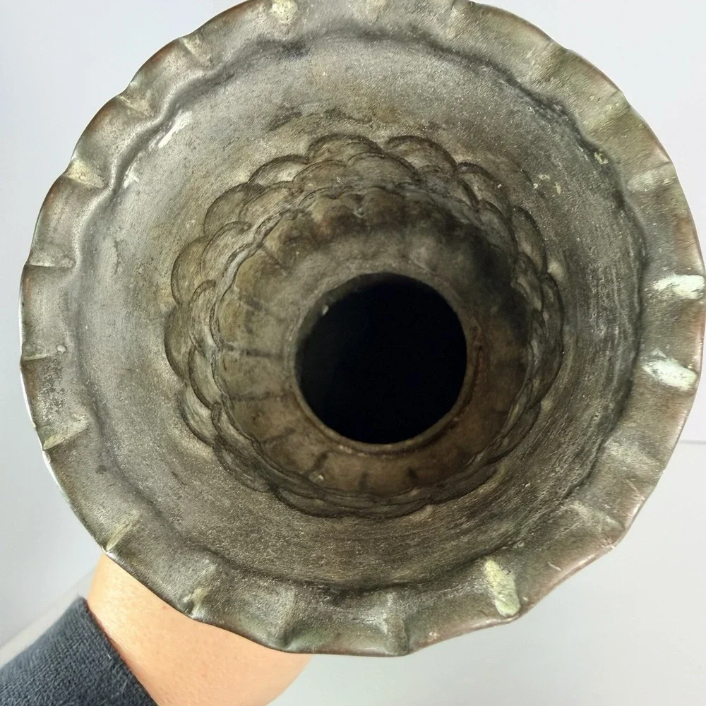 Silver Washed Egyptian Copper Vase‎ surahi vessel Vintage 12